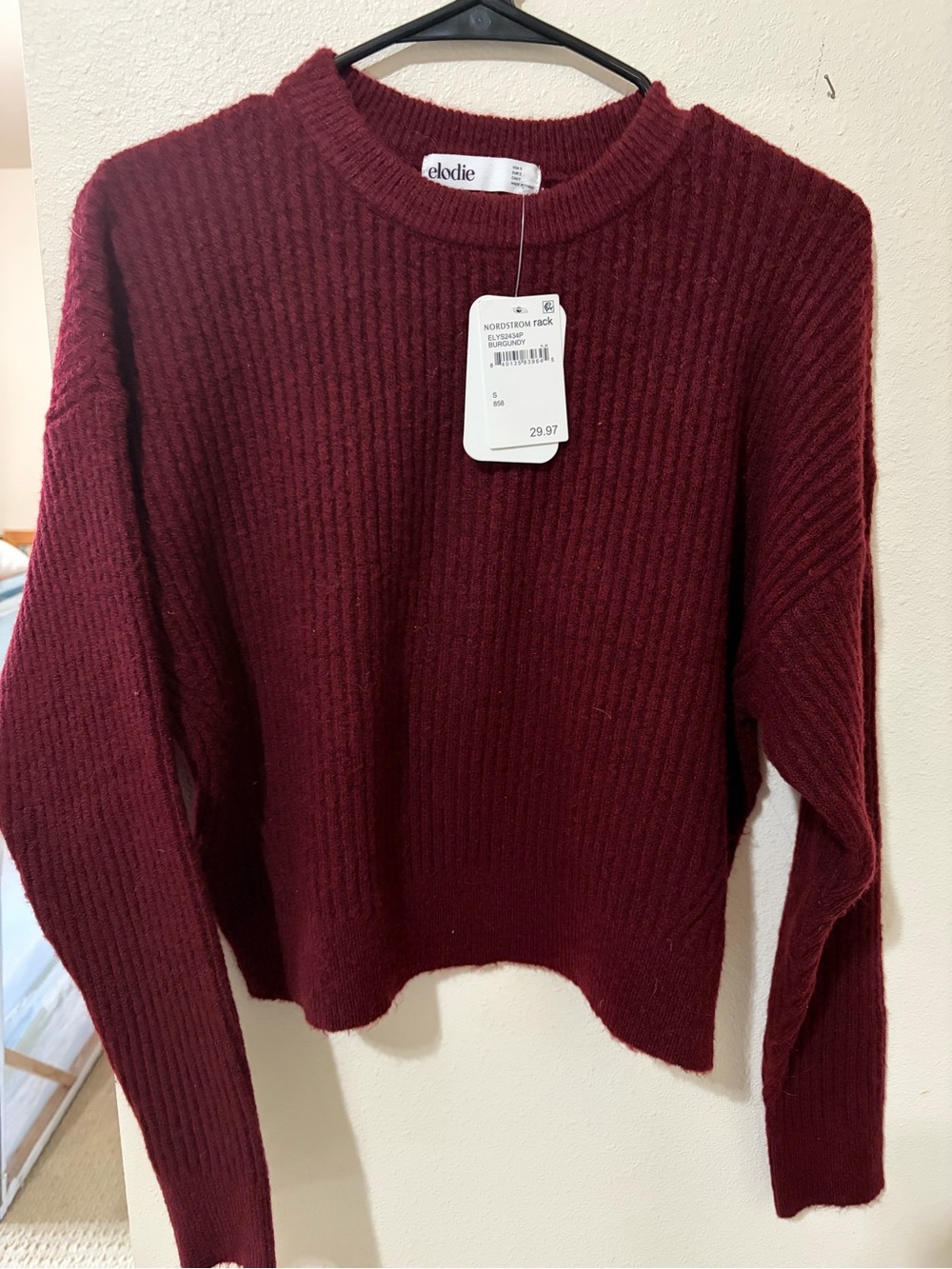 Elodie Ribbed Crewneck Sweater - Wine